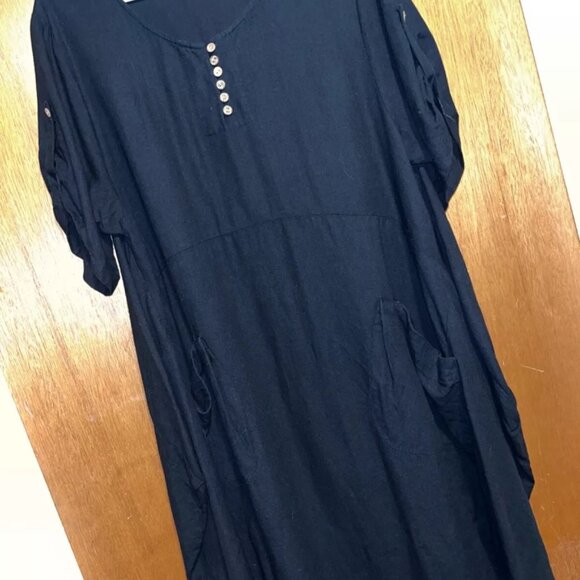 Minibee casual oversized baggy black midi pocket dress tunic - Picture 1 of 5